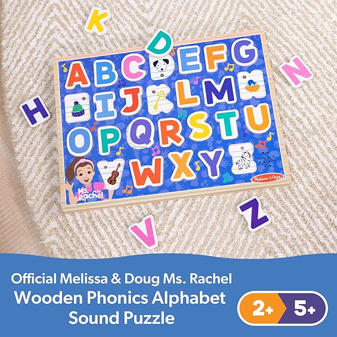 Melissa & Doug® Ms. Rachel™ Wooden Phonics Alphabet Sound Puzzle with Light-Activated Sound Effects, 24-Piece Toddler Toys for Boys and Girls Ages 2+ Years