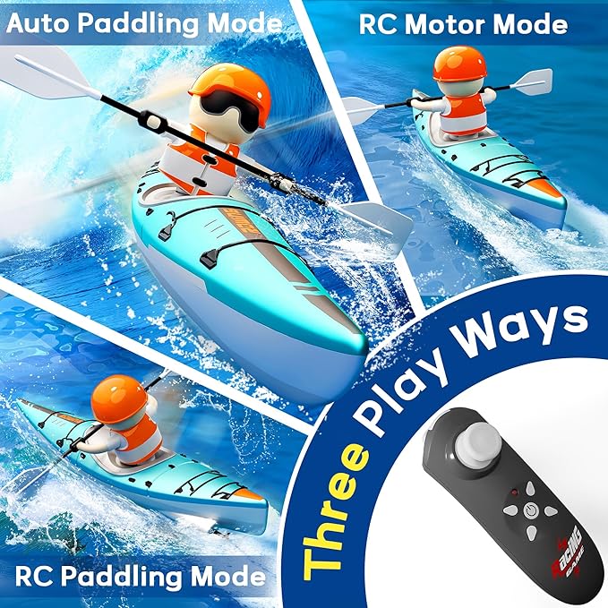 iPlay, iLearn Kids Remote Control Boat Toy, Toddler RC Kayak Paddle Boats Bath Toys Boys 4-8-12, Water Racing W/Light Outdoor Pool Lake Bathtub, Birthday Gifts 5 6 7 9 10 Year Old Child Girl-Blue