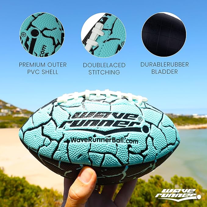 Wave Runner Grip It Waterproof Junior Size Football, 9.25 Size, Durable & Double Laced, Perfect for Beach Accessories, Kids Games, Pool Toys, Outdoor Games, All-Weather Indoor & Outdoor Play