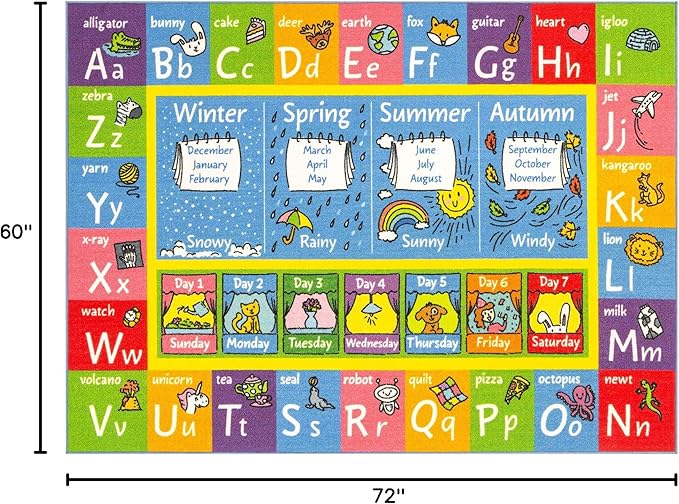 KC Cubs Playtime Collection ABC Alphabet, Seasons, Months and Days of The Week Educational Learning & Game Area Rug Carpet for Kids and Children Bedrooms and Playroom