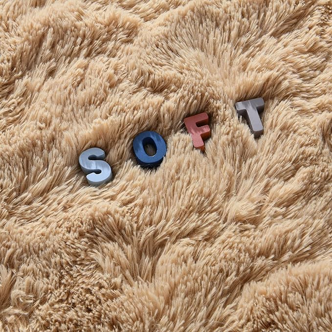 2x6 Beige Fluffy Bedside Runner Rug Machine Washable, Shag Throw Bedroom Rugs Non Slip, Hallway Small Area Long Plush Carpet for Nursery, Kid Boy Girl Room