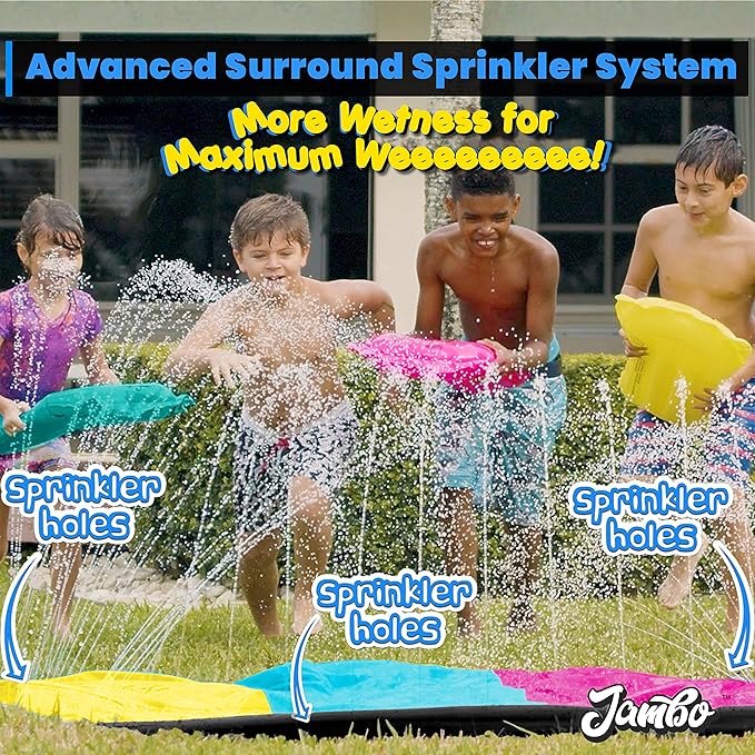 JAMBO 20Ft Premium Slip Splash and Slide with 3 Bodyboards, Heavy Duty Water Slide- Advanced 3-Way Water Sprinkler System, Backyard Waterslide Outdoor Water Toys n Slides for Kids Splash Pad