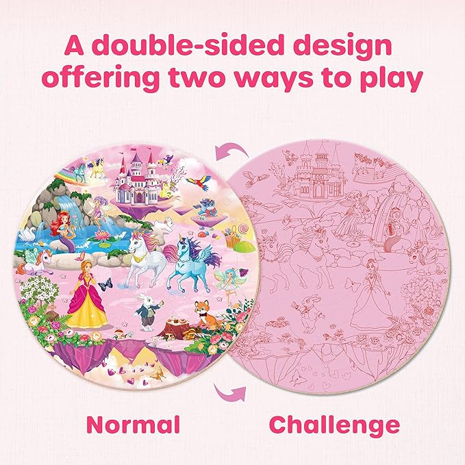 SYNARRY Unicorn Princess Mermaid Fairy Floor Puzzle for Kids Ages 3-5, Large 70 Piece Wooden Puzzle for Kids Ages 4-6, Preschool Toys Gifts for 3 4 5 6 7 8 Years Old Boys Girls Children