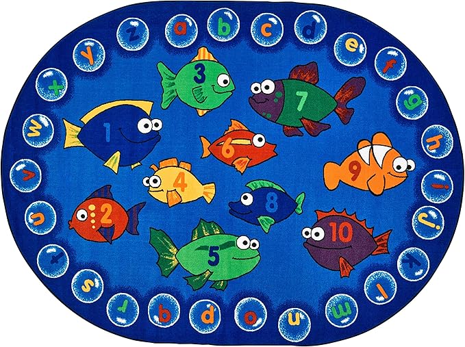 Carpets for Kids 6805 Fishing for Literacy 6ft x 9ft Oval Educational, Area Rug, 6ft x 9ft, Blue