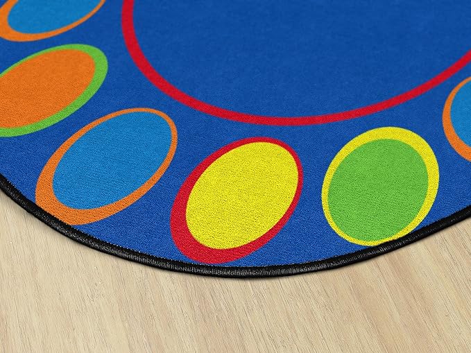 Flagship Carpets Sitting Spots Seating Oval Area Rug for Children's Classroom or Kids Playroom, and Home Learning Carpet, Seats 20, 6' x 8'4", Blue