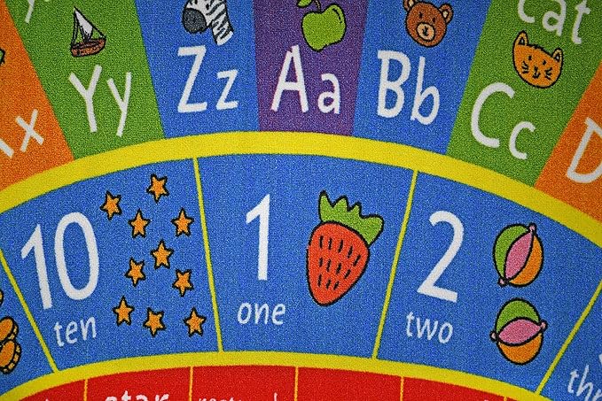 KC Cubs Multi Color Letter Print Power-Loomed ABC Alphabet, Numbers and Shapes Educational Learning & Fun Game Play Area Non Slip Boy & Girl Kids Oval Rug