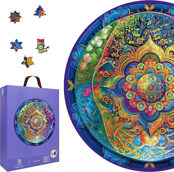 500 Piece Puzzles for Adults Mandala Wooden Jigsaw Puzzles Unique Unique Shape Brain Teaser Puzzles, Beautiful Package, Best Gift for Adults Family Games