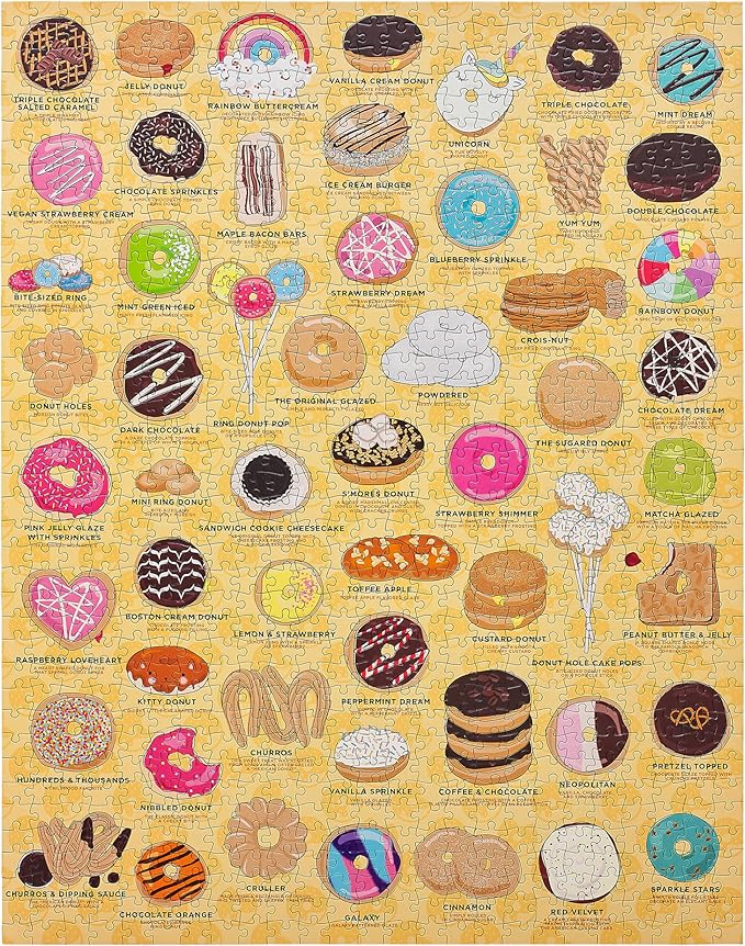 Ridley's Donut Lover's 1,000-Piece Jigsaw Puzzle – Donut Puzzle with Fun and Bright Illustration, Sturdy Storage Tube Included – Activity Puzzle – Makes a Great Gift