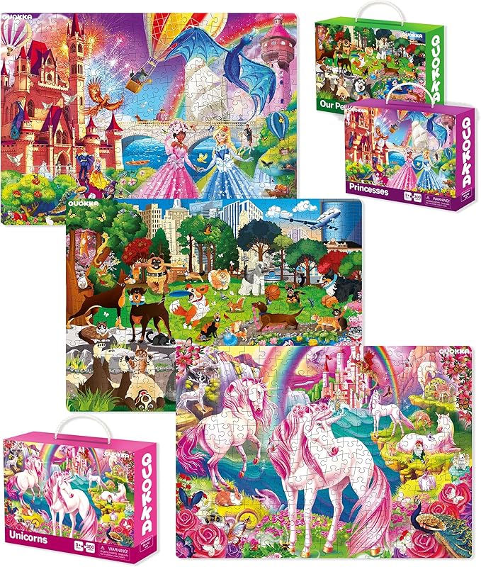 QUOKKA 300 Pieces Puzzles for Kids Ages 10-12 - 3X Set Floor Jigsaw Puzzles for 8-10 yo - Toy for Learning Unicorn – Jigsaw Educational Game for Adult Family Boy and Girl