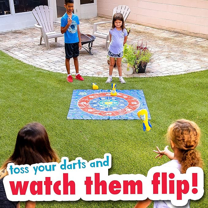 Franklin Sports Toss N' Flip Darts - Indoor and Outdoor Darts Game for Kids - Yard Toss Game with Inflatable Darts Red/Blue