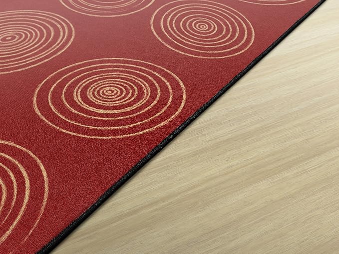 Flagship Carpets Circles Abstract Educational Area Rug for Kids Room Seating Décor, Children's Classroom, Play Carpet for Teaching and Playroom, Seats 20, 6' x 8'4", Brick