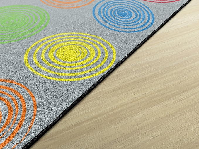 Flagship Carpets Circles Abstract Educational Area Rug for Kids Room Seating Décor, Children's Classroom, Play Carpet for Teaching and Playroom, Seats 20, 6' x 8'4", Grey