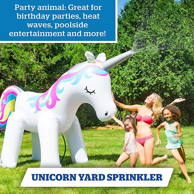BigMouth Inc. Ginormous Inflatable Unicorn Sprinkler, Outdoor Summer Water Game & Splash Toy for Yard, 6 Feet Tall