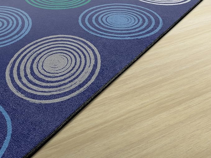 Flagship Carpets Circles Abstract Educational Area Rug for Kids Room Seating Décor, Children's Classroom, Play Carpet for Teaching and Playroom, Seats 20, 6' x 8'4", Cool Blue