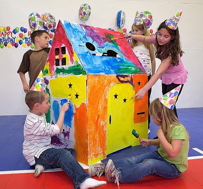 Easy Playhouse - Kids Art and Craft for Indoor and Outdoor Fun, Color, Draw, Doodle on this Blank Canvas – Decorate and Personalize a Cardboard Fort, 34" X 27" X 48" - Made in USA, Age 3+