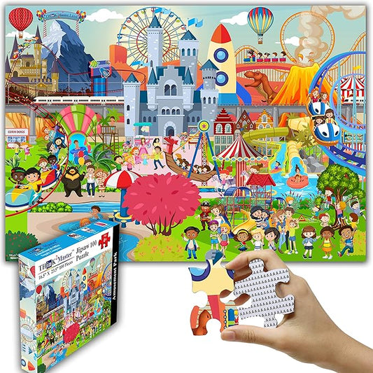 Think2Master Amusement Park 100 Pieces Jigsaw Puzzle Fun Educational Toy for Kids, School & Families. Great Gift for Boys & Girls Ages 4-8 to Stimulate Learning. Size:23.4” X 16.5”