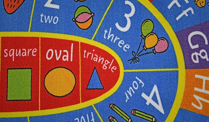 KC Cubs Multi Color Letter Print Power-Loomed ABC Alphabet, Numbers and Shapes Educational Learning & Fun Game Play Area Non Slip Boy & Girl Kids Oval Rug