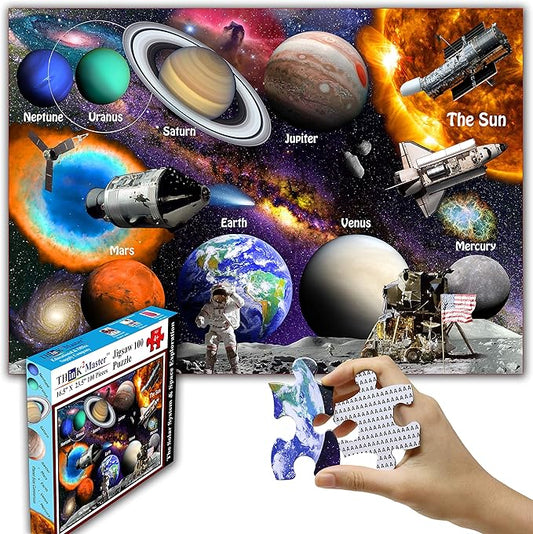 Think2Master Solar System & Space Exploration 100 Pieces Jigsaw Puzzle Fun Educational Toy for Kids, School & Families. Great Gift for Boys & Girls Ages 4-8 8-10 to for Learning. 23.4” X 16.5”