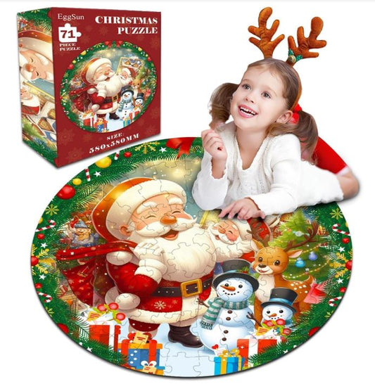 71 Piece Christmas Puzzles Kids Santa Puzzle Winter Jumbo Floor Puzzle for Kids Ages 3,4,6,9,10,11,12+,Holiday Floor Jigsaw Puzzles,Kid's Early Learning Floor Puzzles Christmas Birthday Gift