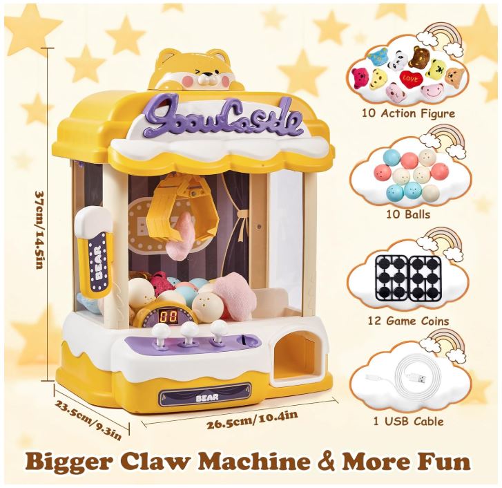 Toy Claw Machine for Kids, Kids Vending Machines with Adjustable Sound, Mini Arcade Claw Machine for Candy Grabber Prize Dispenser Home Party Christmas & Birthday Gifts for Children/Adults, Ages 3+