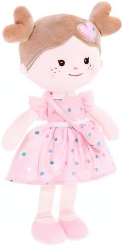 Onetoo First Baby Dolls Plush Rag Doll Soft Baby Toy Girls Sleeping Cuddle Buddy Doll Wear Pink Dress 14"