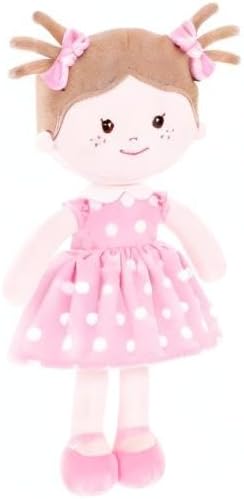 Onetoo Plush Rag Doll Sleeping Cuddle Buddy Doll Soft Baby Doll for Girls First Baby Doll Wear Pink Skirt Dress 14"（Milly Series）