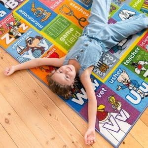 KC Cubs | Looney Tunes Kids Educational Rug ABC Alphabet, Jobs & Objects Matching Learning & Fun Game Area Non Slip Rug Carpet for Kids and Children Bedroom, Classroom and Playroom