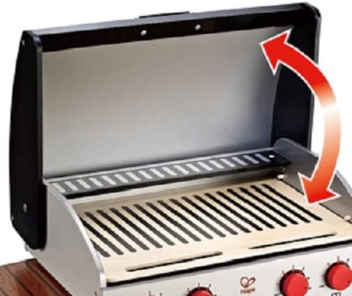 Hape Wooden Gourmet Grill and Shish Kabob| Pretend Playset Cooking Sets with Play Food for Kids