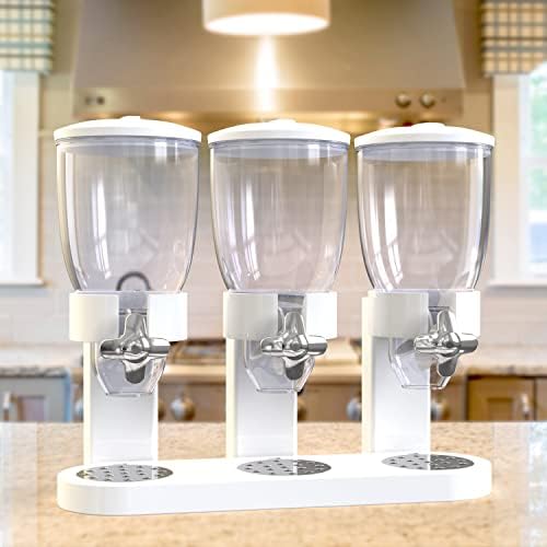 Triple Food Dispenser - Easy To Use Dry Food Dispenser Perfect As A Candy, Nuts, Rice, Granola, Cereal Dispenser & More - Dispensing 1 Ounce Per Twist And Preserving Freshness For Fun, Easy Serving.