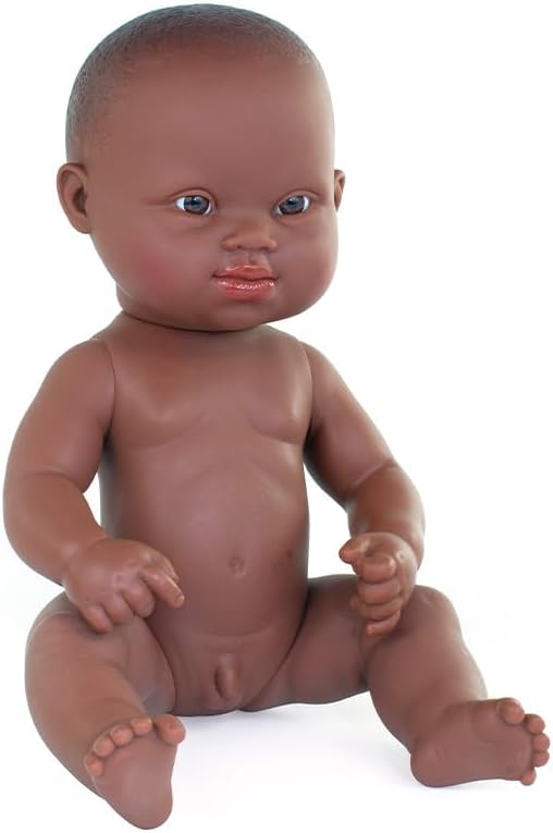 Miniland Doll 12 5/8'' African Boy Baby Doll with Down Syndrome (Polybag) -Made in Spain, Inclusive Anatomically Correct with Diverse Features, Handmade Baby Doll