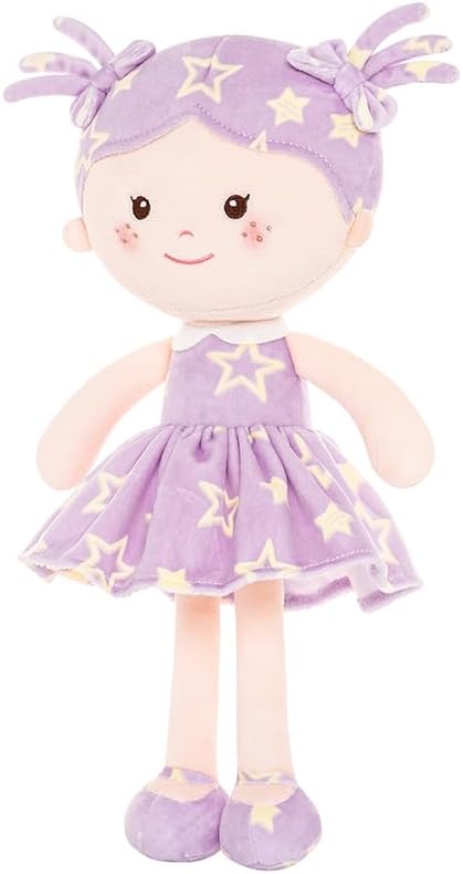 Onetoo Rag Doll Plush Baby Doll Soft Baby Doll for Girls First Baby Doll Plush Sleeping Cuddle Buddy Doll Wear Star Purple Sleeveless Dress 14"