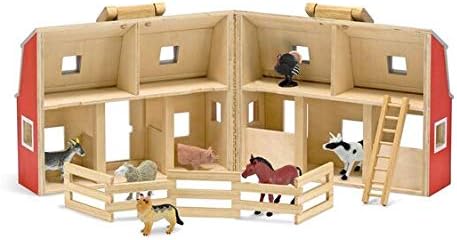 Melissa & Doug Fold & Go Wooden Barn Farm Blocks 36-Piece Play Set + Free Scratch Art Mini-Pad Bundle [37006]