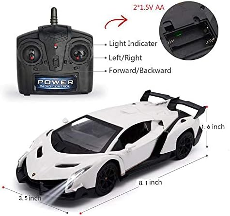 QUN FENG Remote Control RC CAR Racing Cars Compatible with Lamborghini Veneno Officially Licensed 1:24 Toy RC Cars Model Vehicle for Boys 6,7,8 Years Old,White