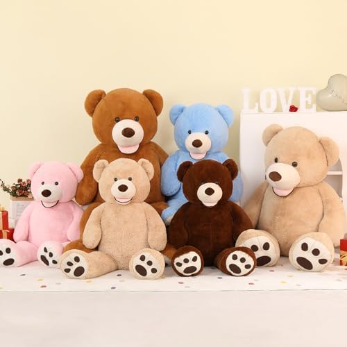 MorisMos Smile Giant Teddy Bear, 51inch Large Stuffed Bears with Big Footprints, Big Stuffed Animals Cuddly Plush Gifts for Girlfriends, Boyfriend, Brown