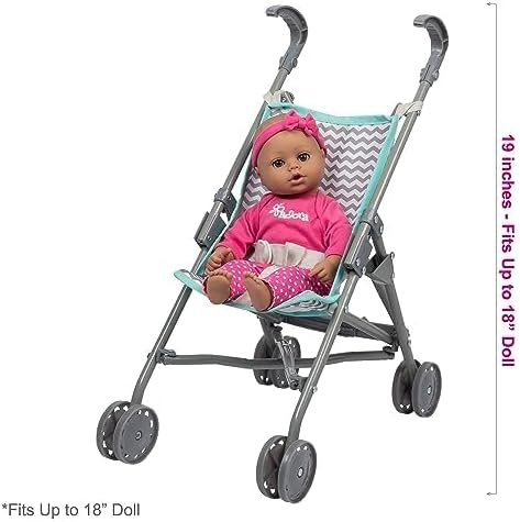 Adora Realistic and Creative Zig Zag Baby Doll Stroller with Fun Design, Adjustable Sun Cover; Doll Accessory Storage and Removable Stroller Seat That fits Dolls up to 18-inches - Small