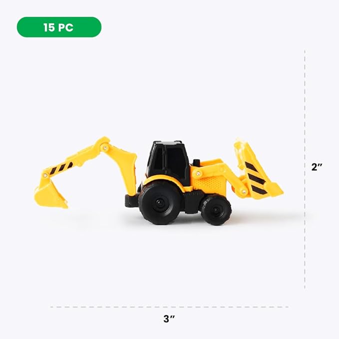 Boley 15-Pack Mini Construction Vehicle Set - Toy Trucks for Toddlers - Durable Construction Toy Vehicles for Boys and Girls - Perfect for Imaginative Play and Learning