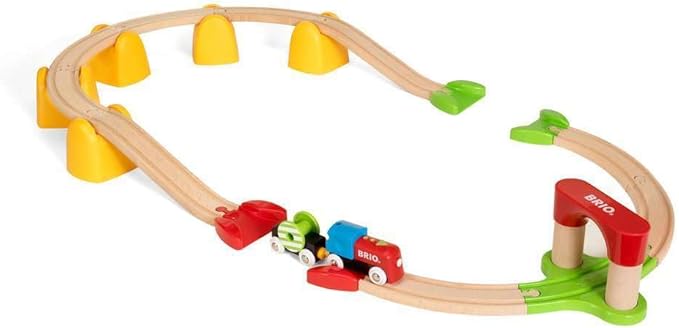 BRIO World 33710 - My First Railway Battery Operated Train Set | 25 Piece Wood Train Set for Toddlers | Inclusive of Accessories and Wooden Tracks | Certified by Forest Stewardship Council
