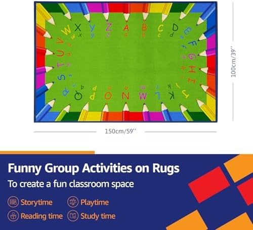 Classroom Rug Carpet Learning Educational Elementary School Daycare Nursery Non Slip Soft Washable ABC Numbers Reading Alphabet Letter Seating Area Rug (3.2 x 5ft, E009-PencilABC-Economy)
