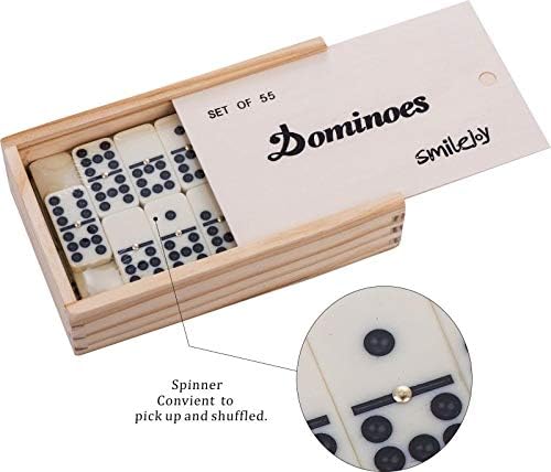 Smilejoy Dominoes Set for Adults, Double Nine Domino Set for Classic Board Games, Dominoes Double 9 for Family Games with Natural Wooden case with Spinner 55pcs