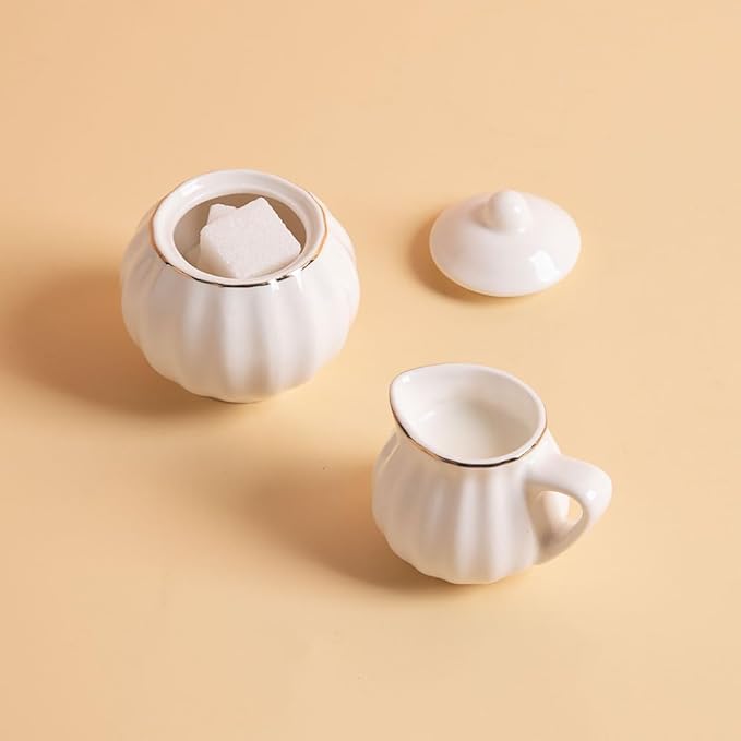 Sweejar Porcelain Tea Set for Little Girls,Kitchen Toys Tea Party Set for Kids Toddler Kitchen Pretend Toy Include Children Teapot, Cup & Saucer Set of 4, Sugar Bowl and Cream Pitcher(Pink)