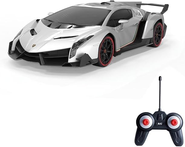 Vinie Remote Control Car for Boys, RC Cars Lamborghini, 1:24 Scale Officially Licensed Kids Toys, Lambo Veneno Drift Car with Cool Led Lights, 4 5 6 7 8 9 10 11 12 Year Old Boy Birthday Gift (Silver)