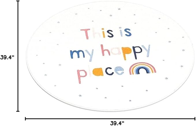 Poowe Round Kids Playroom Rug - Soft Alphabet Nursery Rug for Bedroom - Playtime Collection, Learning & Game Carpet for Classroom, Best Shower Gift for Infant Toddlers (Round 39.4", Rainbow Star)