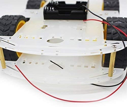 YIKESHU 4WD 2 Layer Smart Robot Car Chassis Kit with Speed Encoder Battery Box for Kids Teens DIY