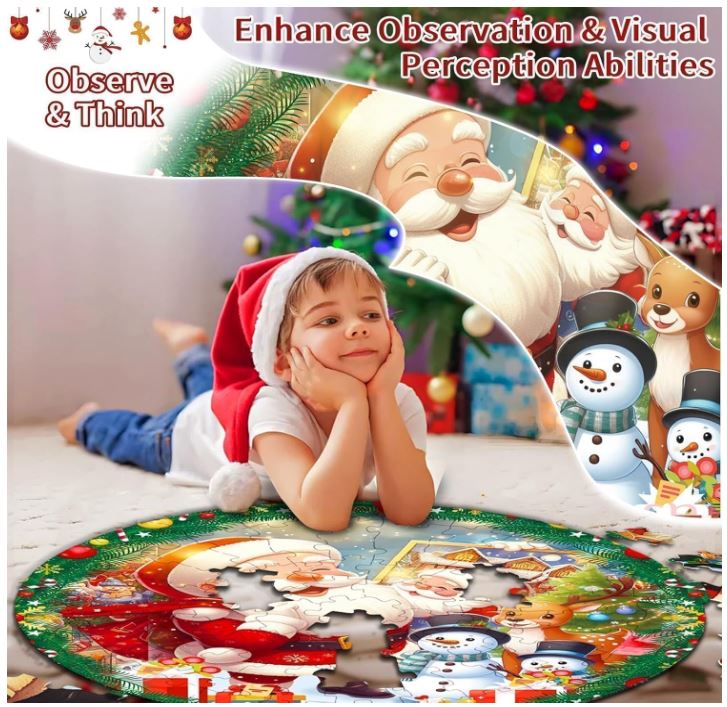 71 Piece Christmas Puzzles Kids Santa Puzzle Winter Jumbo Floor Puzzle for Kids Ages 3,4,6,9,10,11,12+,Holiday Floor Jigsaw Puzzles,Kid's Early Learning Floor Puzzles Christmas Birthday Gift
