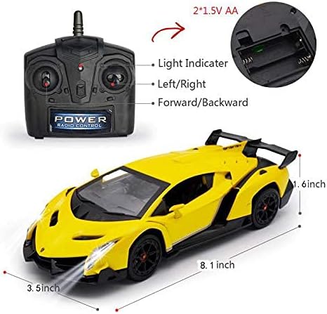 QUN FENG Remote Control RC CAR Racing Cars Compatible with Lamborghini Veneno Officially Licensed 1:24 Toy RC Cars Model Vehicle for Boys 6,7,8 Years Old,Yellow