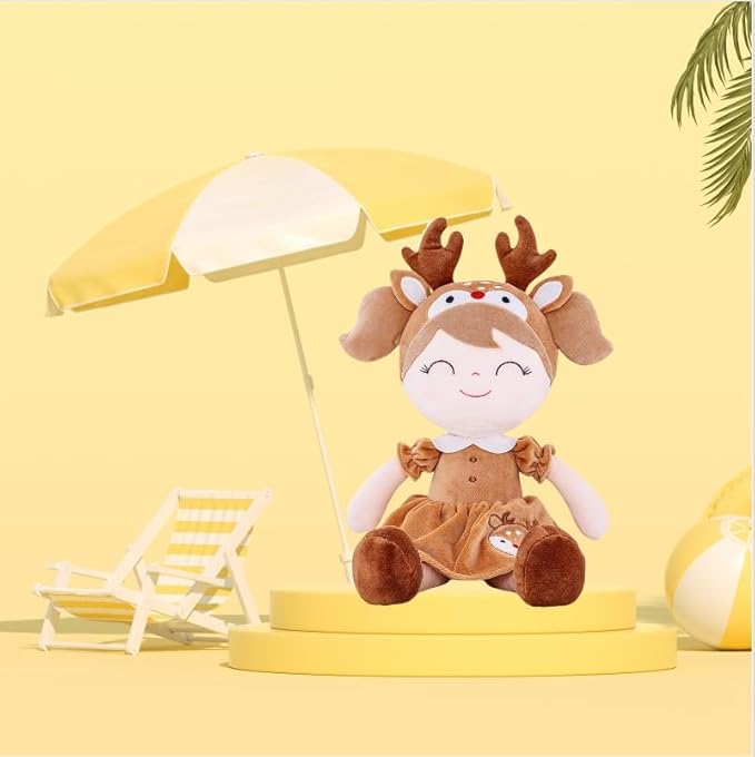 Gloveleya Plush Baby Doll Girl Gift Spring Elk Deer Doll Kids Soft Toy Brown 16"