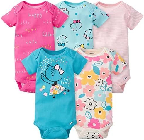 Gerber Baby Girls' 5-Pack Short Sleeve Variety Onesies Bodysuits