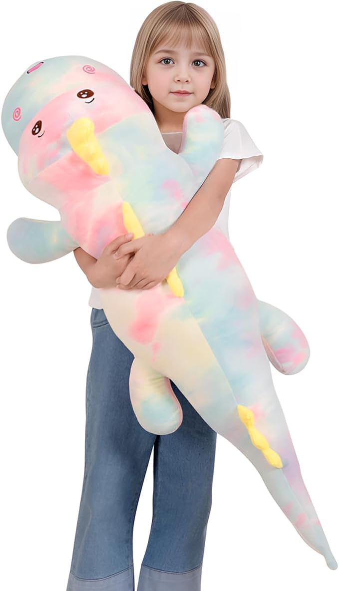 32inch Giant Colorful Dinosaurs Plush Toys Body Pillow, Cute Dinosaur Stuffed Animals Doll, Soft Big Dinosaur Plushies, Gift for Kids Boys, Birthday