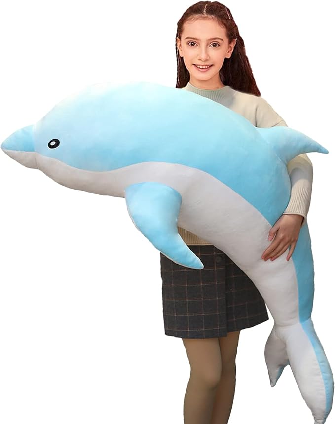 Dolphin Stuffed Animals Plush Pillow Super Soft Sea Animal Plush Toys Dolls for Boys Girls Sleeping Cushion Gift (70cm/27.55in, Blue)