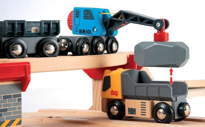 BRIO World 33210 - Rail & Road Loading Set - 32 Piece Wooden Train Set | Ideal for Kids Aged 3+ | with Special Crane Car & Flatbed Idea